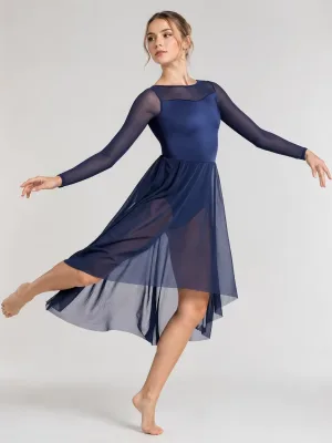 Female Contemporary Lyrical Dance Dress, Sleeveless Mesh Performance Costume OEM Wholesale