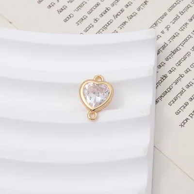 Unique New Fashion Metal Gold Plated 12 Months Heart Birthstone Connector for Jewelry Making