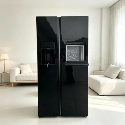 Black Side-by-side Refrigerator with Tempered Glass LED Display Home Large Capacity Electric Refrigerator with Water Dispenser