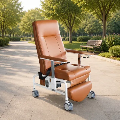 Medical Patient Recliner Chair with Over Chair Tray and Heavy Duty Steel Frame Dialysis Chair with Tray and Brakable Castor