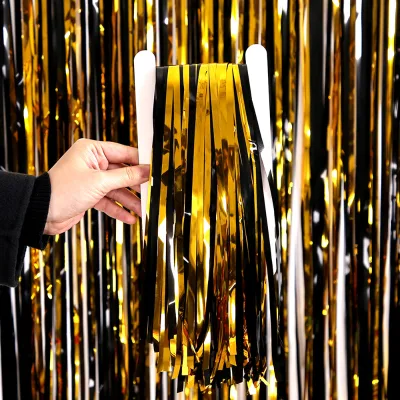 Black Gold Rain Curtain Holiday Party Decoration Supplies Scene Layout Props Halloween Rain Curtain Black Gold