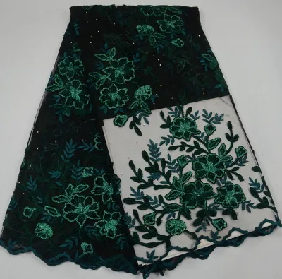 AG6160#1 Sequin Net Lace +velvet in Dark Green 2018