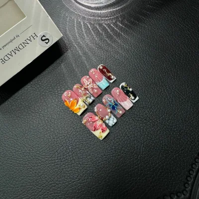 Wholesale Handmade False Ne Square Sweet Red Heart Press on Nail Vendor Supplies