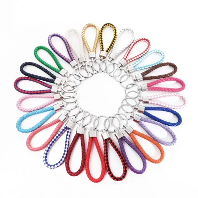 Wholesale Colorful Braided Woven Rope Keychain Accessories Simple Car Leather DIY Key Chain Accessories Cellphone Bags Charm