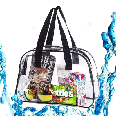 Transparent PVC Tote Clear Vinyl Plastic PVC Beach Waterproof See Through Clear Stadium Tote clear Handbag PVC Zipper Tote Bag