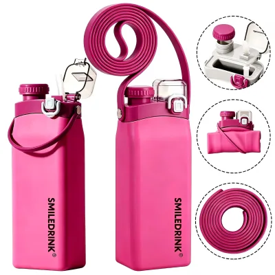 Travel Collapsible Water Bottle Free Sample Camping Lightweight Water Tumbler Adjustable Long Strap Gym Portable Water Bottle