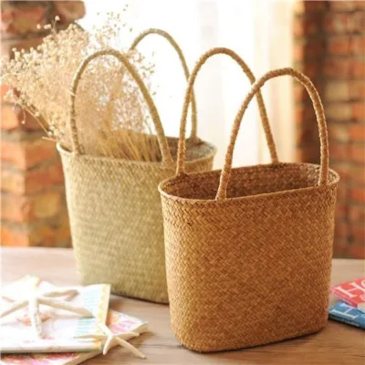 Hot Selling Natural Seagrass Handbag Wedding Candy Companion Gift Box Bridesmaids Gift Flower Decorative Basket