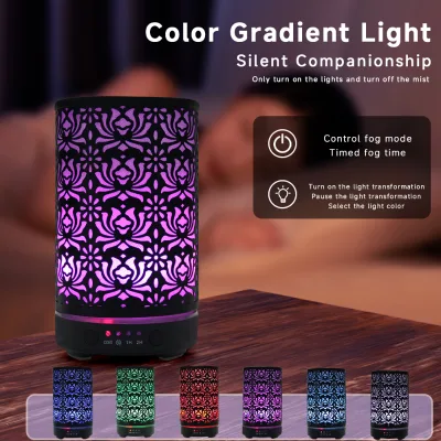 Aroma Diffuser Scent Ultrasonic Air Humidifier Iron Art Hollow Lotus Flower Pattern 2023 New Home Decorations with LED Lights