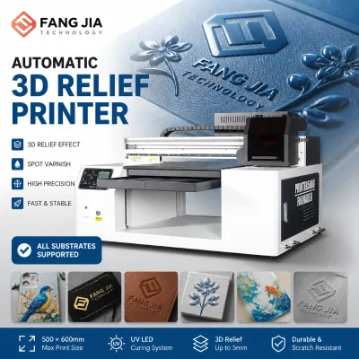 Automatic 5060 A2 UV Printer I3200 Head Hybrid Style Flatbed Machine for 3D Relief and Varnish Printing on All Substrates