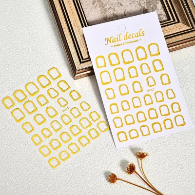 3D Irregular Hollow Frame Nail Stickers Gold Silver Metal Line Nail Decals Minimalist Geometric Nail Art Stickers For Salon Bulk