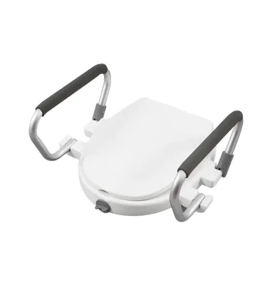 E Z Lock 2 Inch Raised Toilet Seat With Aluminum Safety Handles Medical Bathroom Aid for Elderly and Disabled