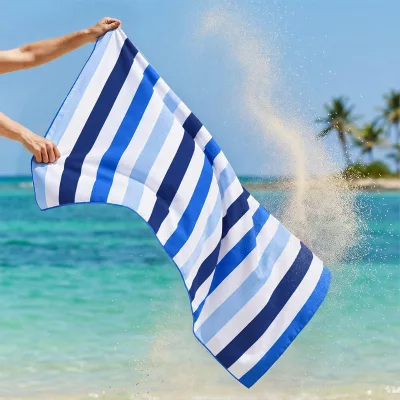 EN Organic Beach Towels With Stripes Microfiber Sand Free Beach Towel Sports Summer OEM Rectangle Two Side Sublimation Towels