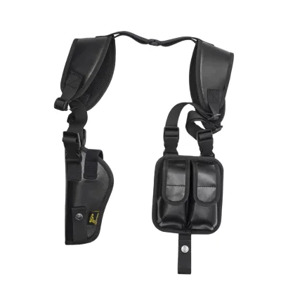 PU Leather Universal Shoulder Holster with Double Mag Pouch Adjustable Concealment Carry Holder Pouch