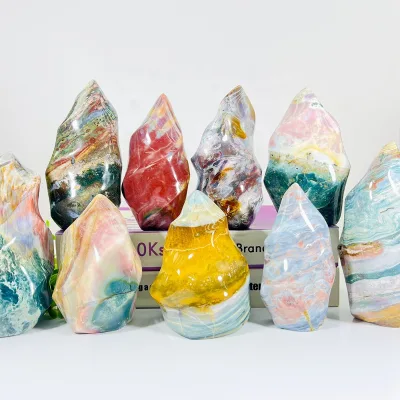 Wholesale Natural Crystal Hand Carved Flame Healing Stone Ocean jasper Flame Carvings for Decoration