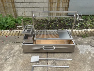 Santa Maria 304 Stainless Steel Foldable BBQ Grill Side Firebox Brasero Adjustable Height Argentinian Parrilla for