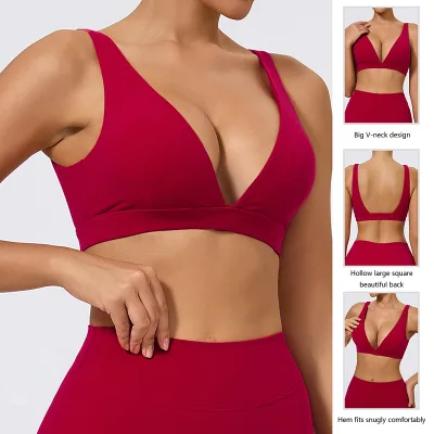High-intensity Fitness Sport Contour Quick Dry V-neck Backless Multicolored Top Custom logo European American Women Yoga Bra
