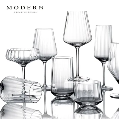 Hotels Wedding Suppliers Crystal Barware Lead Free Ribbed Wine Glass champagne Couple Glass for bar Home Use
