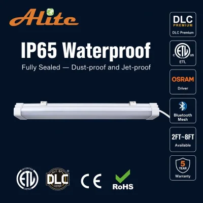 IP65 ETL Listed 40W 120cm LED Vapor Tight Tri-Proof Light Fixture with Full PC Body 5-Year Warranty Dimmable for Warehouse Use