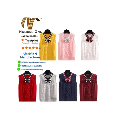 New Sleeveless Knitted School Uniform British College Style V-Neck Sweater Vest for Boys Girls Custom Logo Patterns