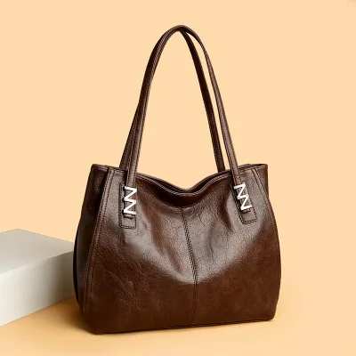 Drop Shipping High-end PU Medium Women's Retro Fashion Shoulder Light Luxury Large Capacity Tote with Zipper Closure