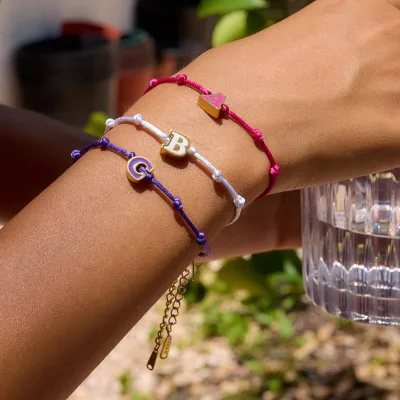 Fashion string bracelets enamel letter charm purple white pink wholesale
