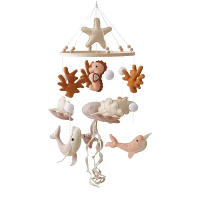 New Marine Animal Crib Bell Whale Seahorse Handmade Fabric Soft Toy Wind Chime Children Sleep Soothing Rattle Baby Mobile Ages