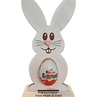 WOWEI Wooden Chocolate Egg Stand Easter Bunny Gift Craft Party Decoration Tabletop for Toddlers Kid