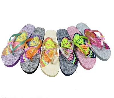 New Style Popular Straps With Rubber Icone Upper butterfly Color Printing Sole Summer Flip Flops Women Shoes slippers