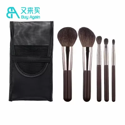 Wholesale Luxury Professional Makeup Artist Brush Set Tools Cruelty Free 5pcs Portable Natural Goat Hair Makeup Brush Set