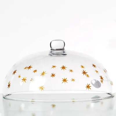 Maple Leaf Printed Transparent Glass Cake Dome Clear Dessert Pastry Fruit Dustproof Display Cover for Home Bakery Party