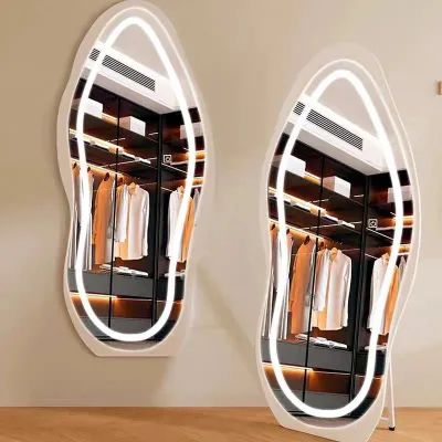 Modern Full-Length Large Size LED Standing Mirror with Irregular Wave Design Full Body Arch Wedding Wall Lights Floor Mirrors