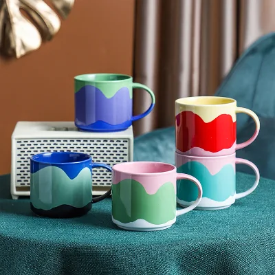 Custom High Quality Stackable Ceramic Souvenir Mugs, Colorful Ceramic Mugs for Kids