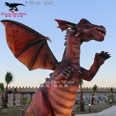 Red Color Standing Dragon Life Size Animatronic Dragon Sculpture