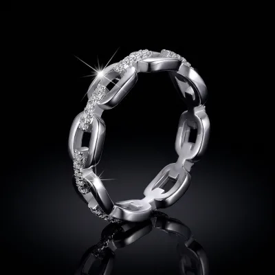 Fashion Personality Hollow Geometric Chain Ring S925 Sterling Silver Wedding Engagement Ring for Women
