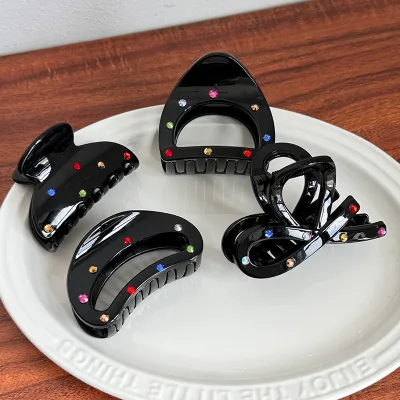 New Trendy Sweet Style Diamond Black Medium Bow Acetate Hair Claw Set for Girls
