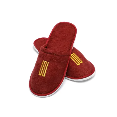 High Quality Hotel Supplies 5 Star Cotton Plush OEM logo Closed Toe Hotel Disposable Towel slippers