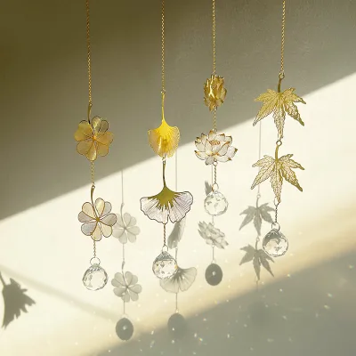Modern Christmas Decor Cross-Border Garden Pendant Concentrated Crystal Ball with Four-Leaf Clover and Lotus Sun Catcher
