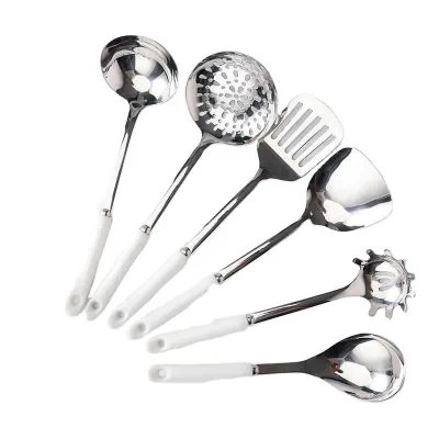 Soup Spoon 304 Stainless Steel Spatula Set Thickened and Anti Scalding Ceramic Stir Frying Shovel Household Ceramic Kitchen