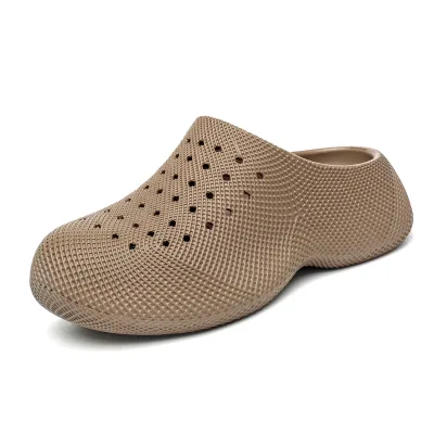 Summer Fashion Trend Beige Unisex Couple Closed Toe Round Toe Clogs Anti Slip Durable Lightweight Waterproof Outdoor Casual