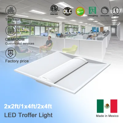 2x4 LED Troffer Light Fixture DLC 6.0 ETL 30-70W Selectable 5700K Smart PIR Sensor Group Control 0-10V 100-277V Retrofit