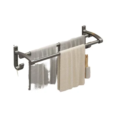 Double Layer 60cm Aluminum Alloy Towel Rack Punch-Free Wall Hanging with Black Silver Finish for Home Bathroom Storage