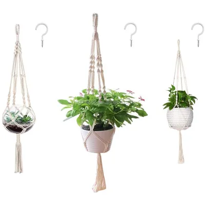OEM Macrame Plant Hanger Hooks Indoor Outdoor Hanging Plant Holder Hanging Planter Stand Flower Pots for Decorations Cotton Rope