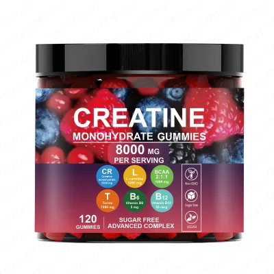 Creatine Monohydrate Gummies 120ct 8000mg Complex L Carnitine BCAA Taurine B Vitamins Sugar Free Vegan OEM