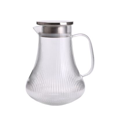 Water Pitcher Stripe Glass Water Pitcher with Handle and Cup Set Heat Resistant Cold Hot Kettle
