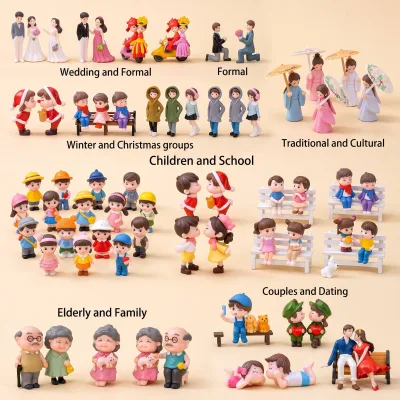 Resin Winter Christmas Elderly Family People Human Cartoon Figurines Open Ended Play Tinker Tray Sorting Counting Kindergarten