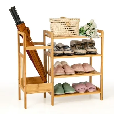 Modern 4 Tires Bamboo Shoe Rack and Umbrella Holders Custom Shoe Rack Cabinet for Outdoor Waterproof