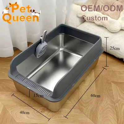 High Sided Anti Scatter Metal Cat Litter Box Jumbo Capacity Chew Resistant Smooth Non Absorbent Surface Convenient Washing