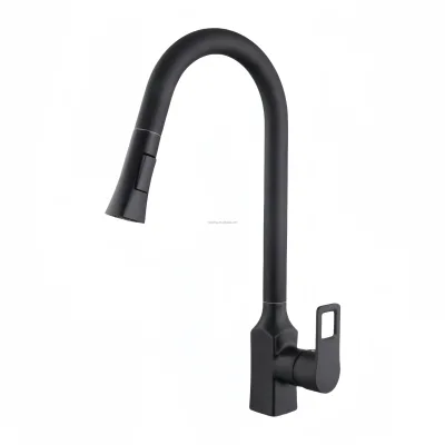 Modern Single-Handle Brass Kitchen Faucet Stainless Steel Pull Rotary Ceramic Valve Deck Mounted Single Hole Pullout Cold Sink