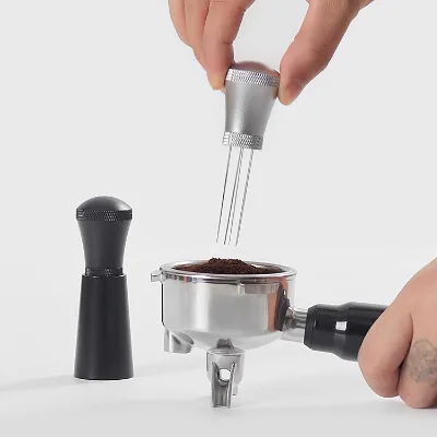 Sleek Aluminum Alloy WDT Coffee Distributor 8 Needle Espresso Stirrer with Knurled Grip for Precise Control