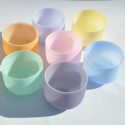 HUAFENG Handmade Colored Quartz Crystal Singing Bowl with Chakra Note Handmade Singing Bowl